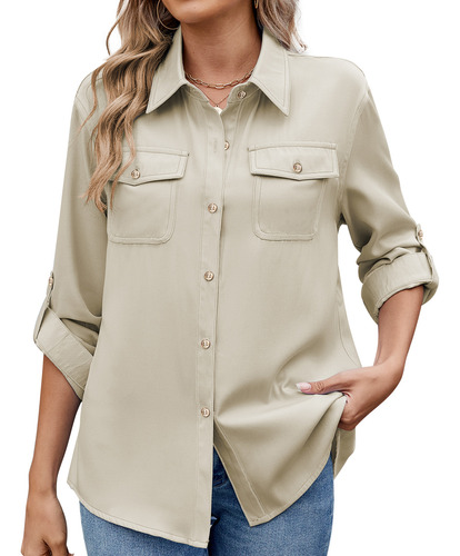 Camisas Mangas Enrolladas Con Botones Mujer Con Cuello En V