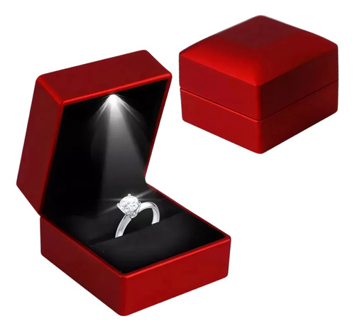 Caja Para Anillo De Compromiso Con Luz Led Estuche Joyero Rojo