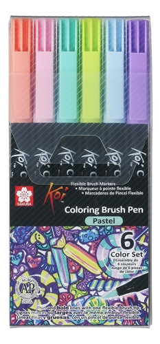 Marcadores Pincel Acuarelable Sakura Koi 6p Brush Pen Pastel