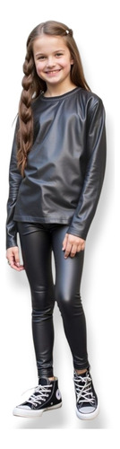 Calzas Guimel Kids Para Niñas - Pu Cuerina Frisado Negro Lisa 16