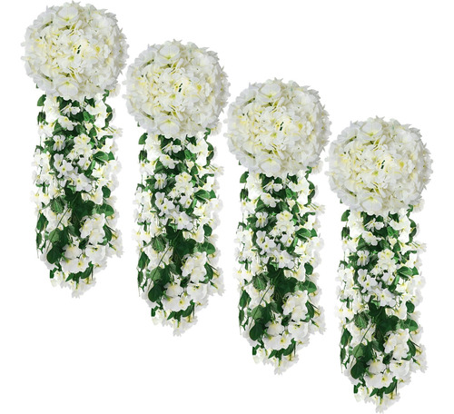 4 Pack De Flores Colgantes Violetas, Decoración Artificial, 