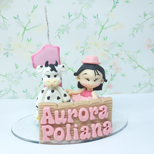 Imagem 4 de 5 de Vela Topo De Bolo Personalizado Em Biscuit Fazendinha Rosa