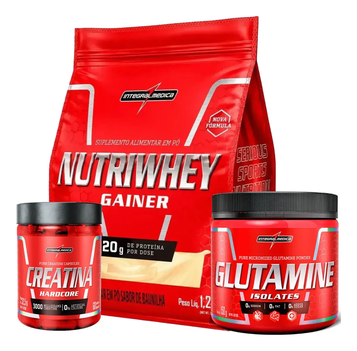 Kit Whey Protein Nutri Whey Baunilha + Creatina e Glutamina da Integralmédica