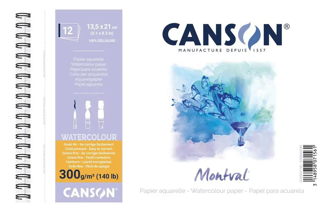 Bloco Canson Montval Espiral 300g 13,5x21cm 12 Folhas Cor Branco