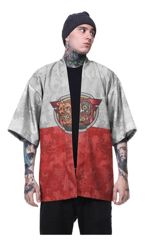 Kimono Haori Oriental Japão Oni Mask Gueixa Torii Geisha