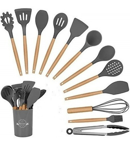 Imagen 2 de 3 de Juego Utensillos De Cocina 11 P C/ Soporte Madera Y Silicona