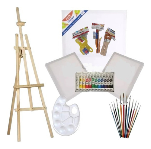 Kit De Arte Pintura Acrílica Atril 120cm Bastidor Set 17 Pcs