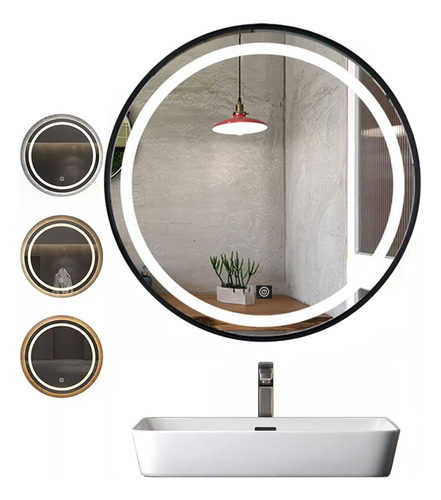 Espejo Circular Del Baño Con Luz Táctil Tricolor Led Moderna