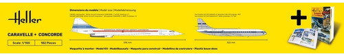 Kit Heller 2 Aviões Caravelle + Concorde 1/100 182 Pçs 50333