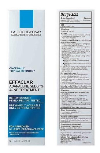 La Roche Adapalene Gel 0.1% Retinoid Tratamiento Contra Acne Tipo De Piel Mixta De Aplicación Diaria Ayuda A Eliminar Y Prevenir Los Puntos Negro Mixta