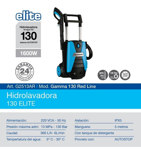 Hidrolavadora Gamma 130 Red Line Élite G2513ar Motor 1600 W Color Celeste