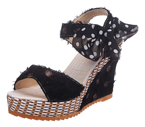 Sandalias De Tacón De Cuña Con Plataforma Para Mujer, Zapato