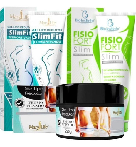  Kit 3 Gel Para Massagem Redutor Slim Fit E Gel Lipo