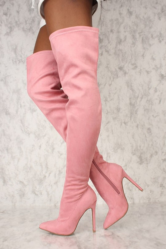 Bota Cano Longo Over The Knee Em Suede Camurça Rosa Bb Rosé | Mercado Livre