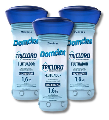 Kit 3x Flutuador Clorador Tricloro Piscinas 1,6kg - Domclor
