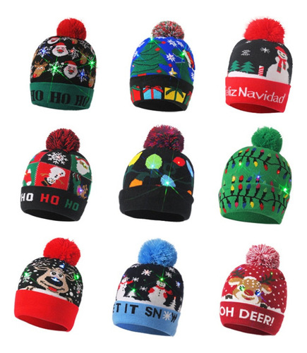 Lote 10 Gorro De Navidad Con Luz Led Regalo Navideño Mayoreo