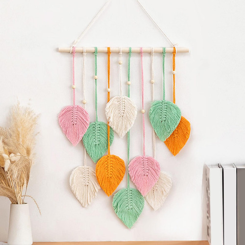 Tapiz Colgante De Pared De Macramé Bohemio, Adorno Naranja