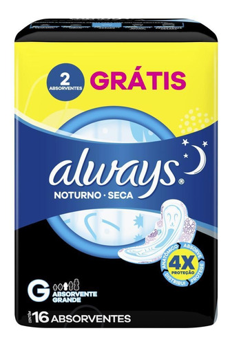 Absorvente Always Noites Tranquila Seca C/abas L16 P14-28cm