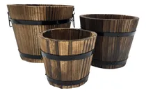 Comprar Set 3 Maceteros De Madera Tipo Barril Para Jardín Terrazas