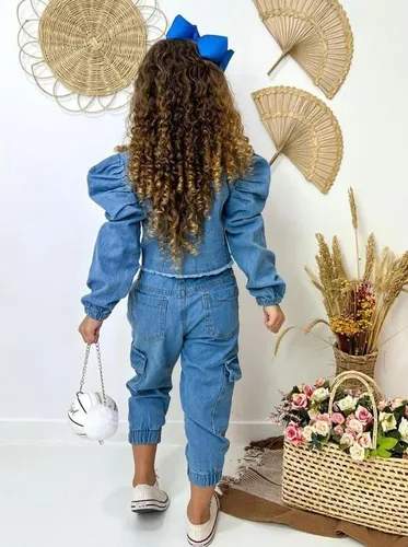 Jaqueta Jeans Infantil Manga Bufante Mini Diva Blogueirinha