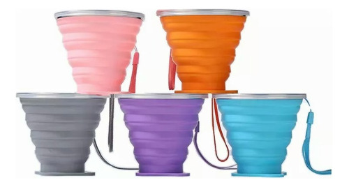 10pz Vasos De Silicona Plegable Con Tapa Portátil 270ml Color Café / Gris / Lila / Naranja / Celeste