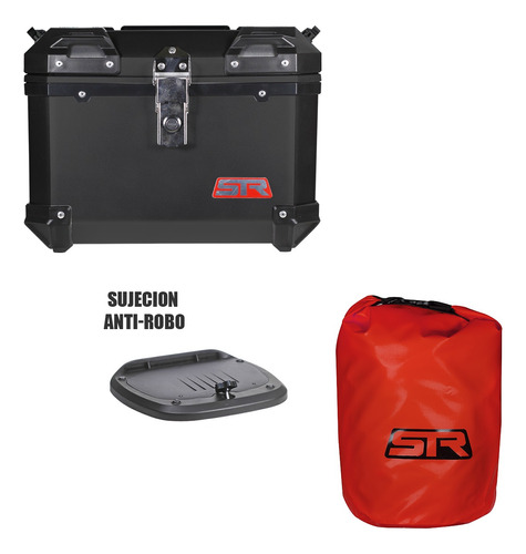 Top Case 45l Plastico Str Negro Antirobo + Dry Bag Rojo 20l 