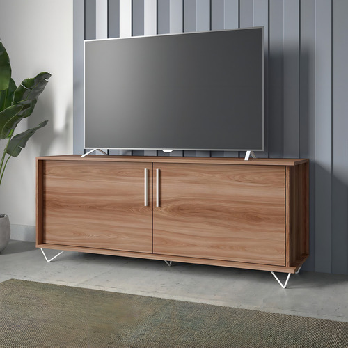 Mueble de Tv Rack 60 pulgadas, Mesa para TV 2 Puertas, Madera MDF con acabado natural