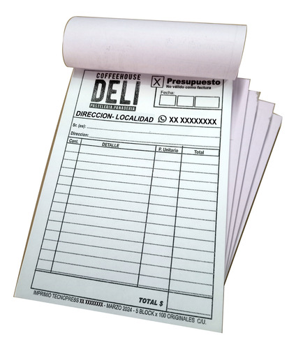 500 Presupuestos - Nota Pedido - Comprobante - Tamaño 11x17