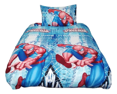 Sábana Ajustable Infantil Spiderman Cama Sencilla + Funda