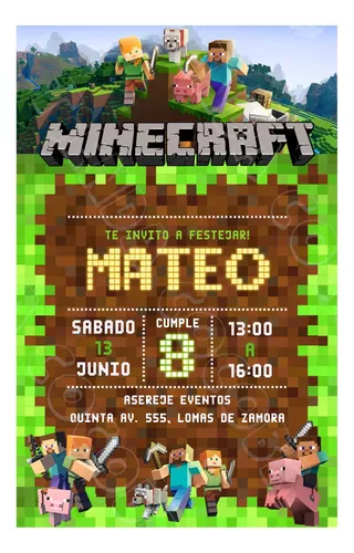 Invitación Digital Tarjeta De Cumpleaños Minecraft