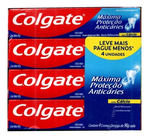 Pasta de dentes Colgate Máxima Proteção Anticáries Menta Refrescante  em creme pacote x 4 360 g