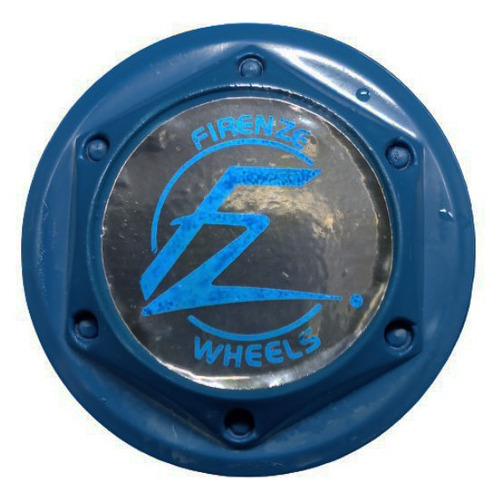 Tapa Rin Firenze Wheels Logo Azul Fondo Cromo 50mm Juego X 4