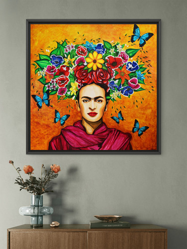 Frida Kahlo Detallada A Mano! 61x91cm Amarillo