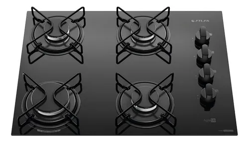 Cooktop 4 Bocas Atlas Agile Up Mesa Vidro Mega Chama Bivolt