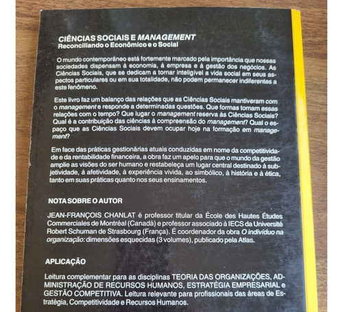 Ciências Sociais E Management, Reconciliando O Econômico E O Social, De Jean-françois Chanlat. Editora Atlas (Usado)