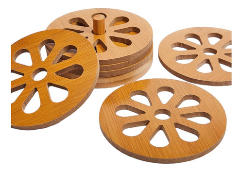 Set Posa Vasos Material Bambú Diseño Rueda