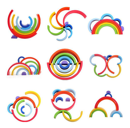 8 Piezas Arco Iris Construcción Apilamiento Bloques Diy