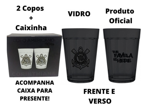 Copo Americano Prime Corinthians Preto 190ml - 2 Unidades