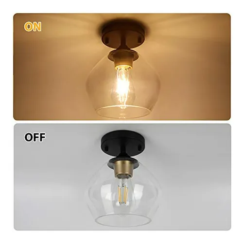 Luz De Techo Semi Flush Moderna Con Vidrio Claro - Industria