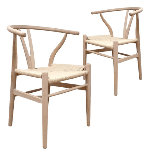 Silla De Comedor Madera Rattan Nórdico - Wishbone X2 Estructura De La Silla Beige Antique Asiento Natural Diseño De La Tela Rattan Sintético