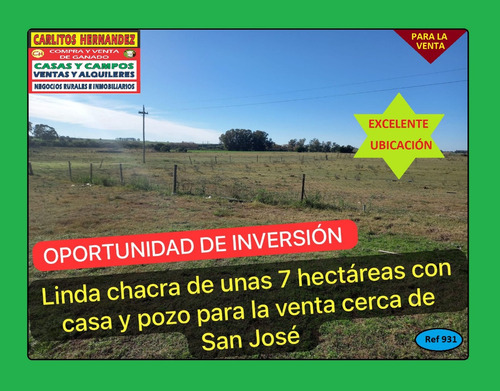 Ref 931) ** V - Oportunidad De Inversión Linda Chacra De Unas 7 Hectáreas Con Casa Y Pozo Para La Venta Cerca De San José