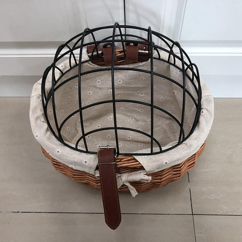 Cesta De Bicicleta De Mimbre Con Correas De Cuero Con