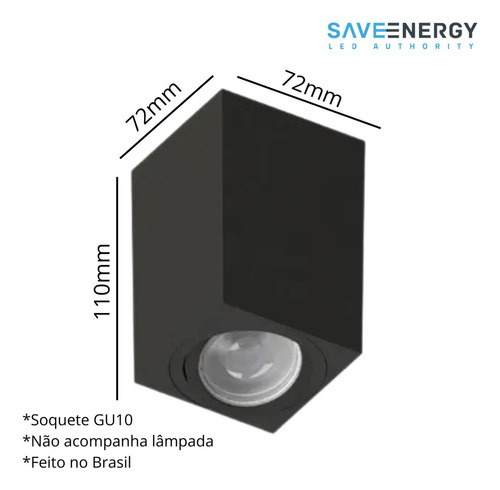 Spot Sobrepor Save Energy Tower Face Plana Quadrado Gu10 Cor Preto 110V/220V