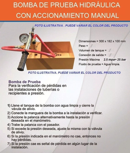 Bomba De Prueba Hidraulica 25 Bar Accionamiento Manual Th25a