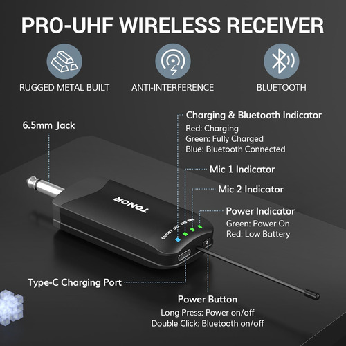 Micrófono Inalámbrico Tonor Tw720 Recargable Bluetooth Uhf