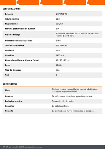 Imagen 6 de 6 de Bomba Eléctrica Periférica Autocebante Para Agua 1 Hp 12782
