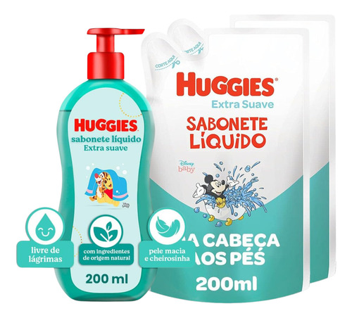 Kit Sabonete Líquido Huggies Extra Suave 200ml + Refil
