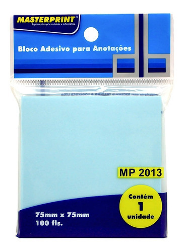Bloco Adesivo Para Anotações Masterprint 73mm×73mm Com 100 Cor Azul