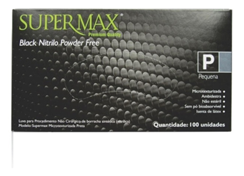 Luva De Procedimento Nitrílica Black Sem Pó G C/100 Supermax