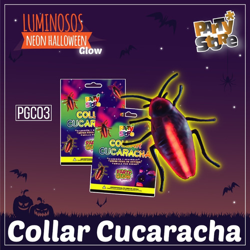 Collar Cucaracha Party Glow Neon Luz Halloween Souvenir X10